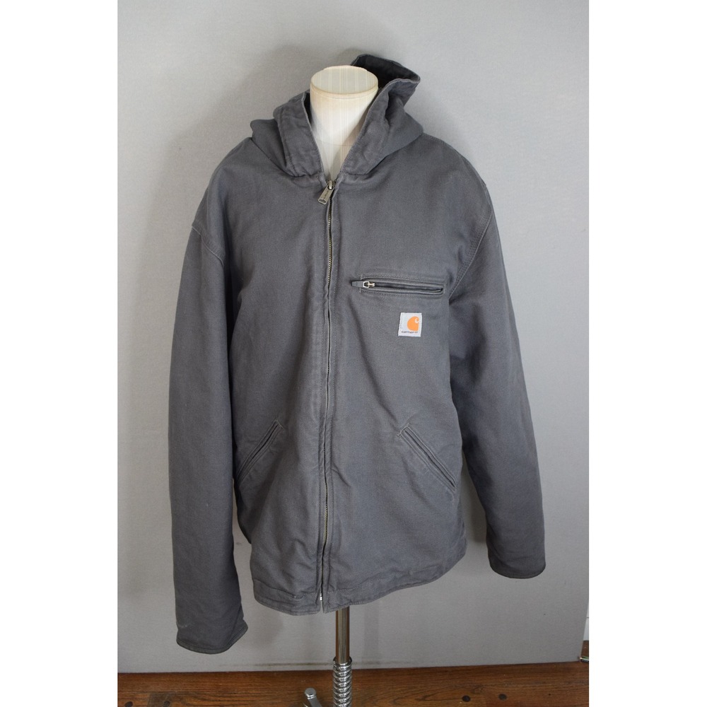 Carhartt Jacket L Gray Relaxed Fit Sherpa Lined Hooded Duck Canvas Workwear